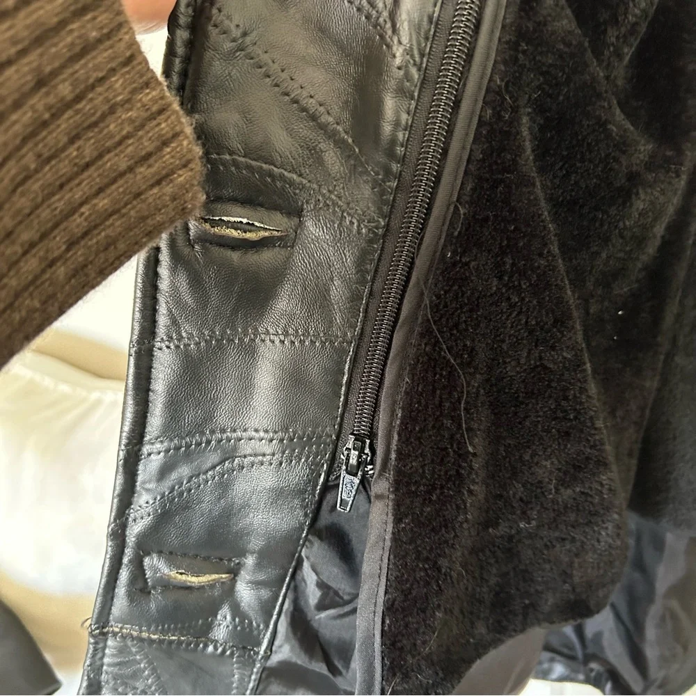 Black Patchwork Leather Jacket - Large Petite - Picture 4 of 5